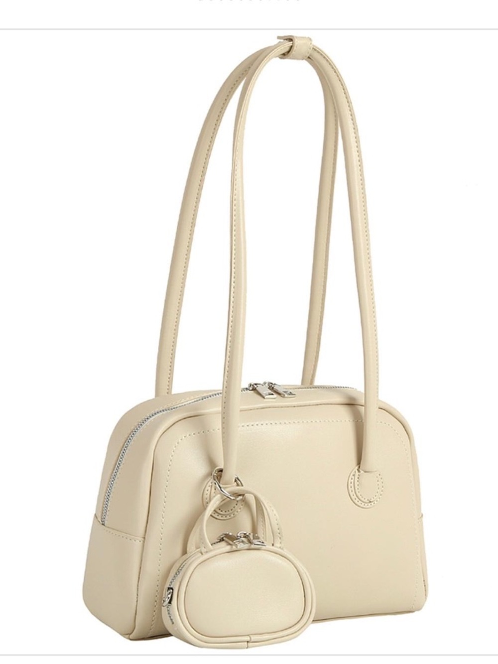 Cream Double-Handle Dome Shoulder Bag with Coin Pouch